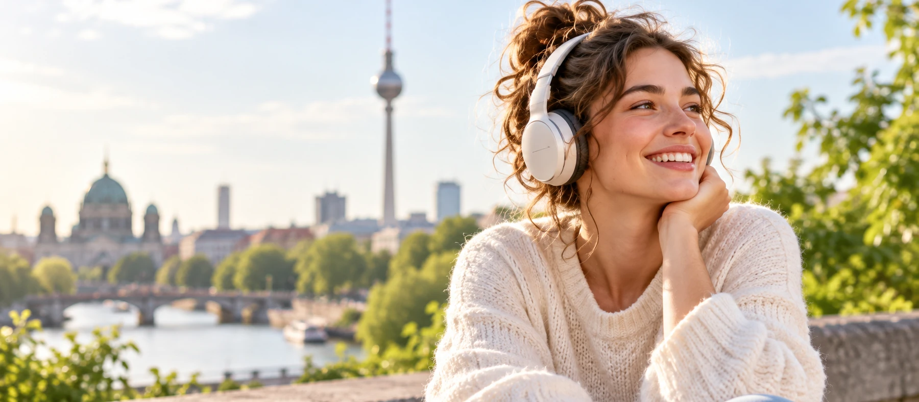 Almanca podcast dinleyen bir kişi